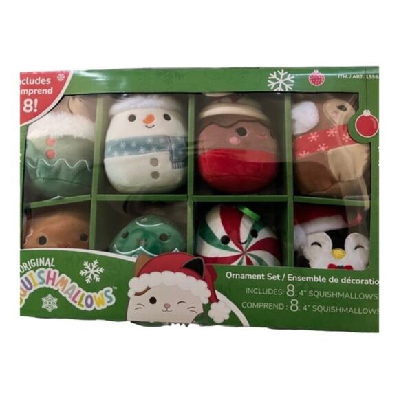 8 SQUISHMALLOWS CHRISTMAS STOCKING TREE ORNAMENTS GIFT BAGS 8 PACK BOX SET - Picture 1 of 10